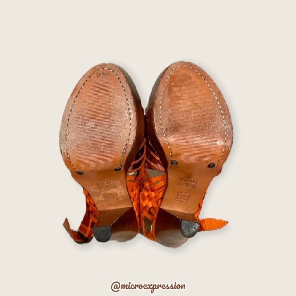 $329 Frye Joy Huarache Cognac Leather Sling Strappy Leather Sandal/Platform Heel - Picture 9 of 12